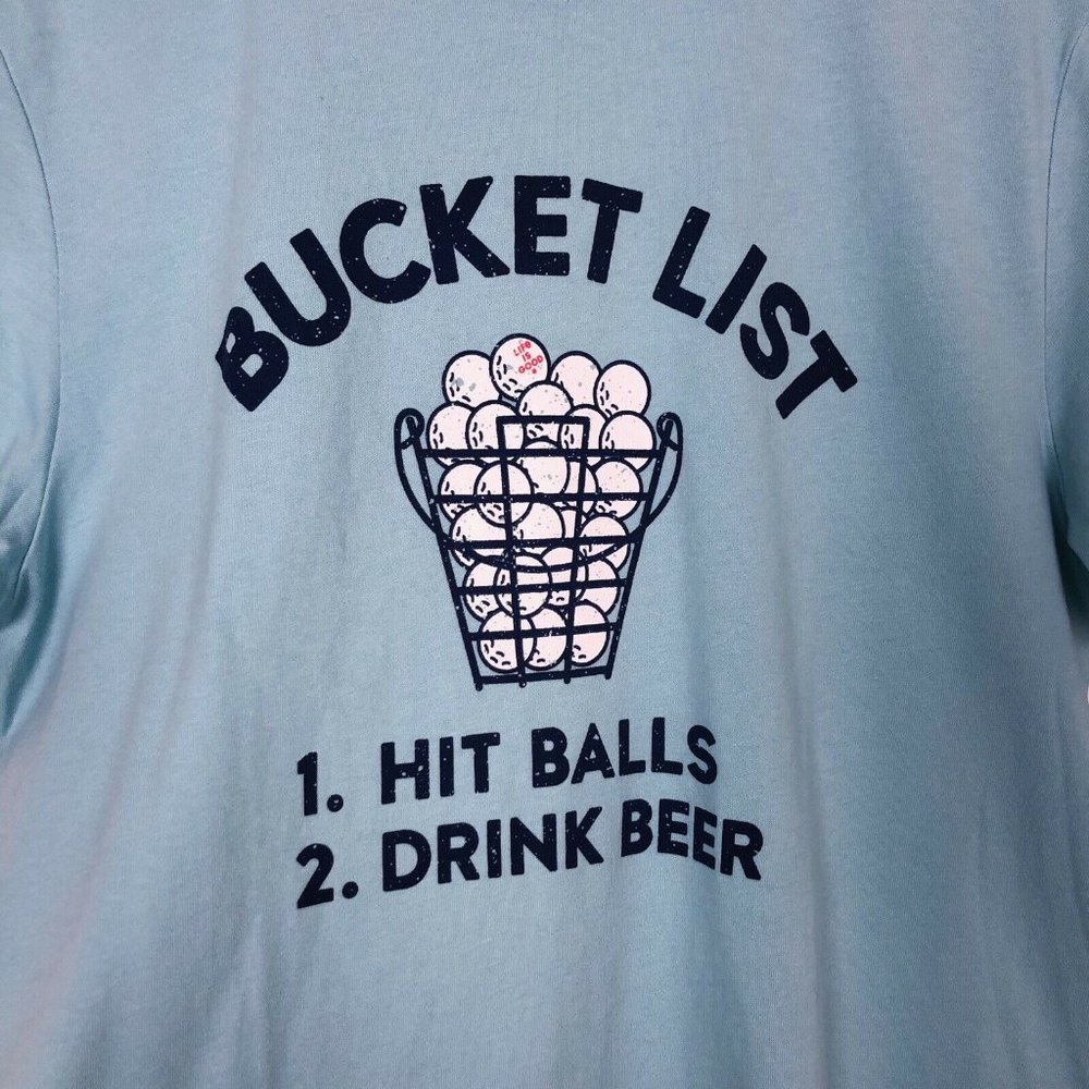 NWT Life Is Good Bucket List Crusher T-Shirt Golf Funny Novelty Blue Mens Small - Picture 4 of 7